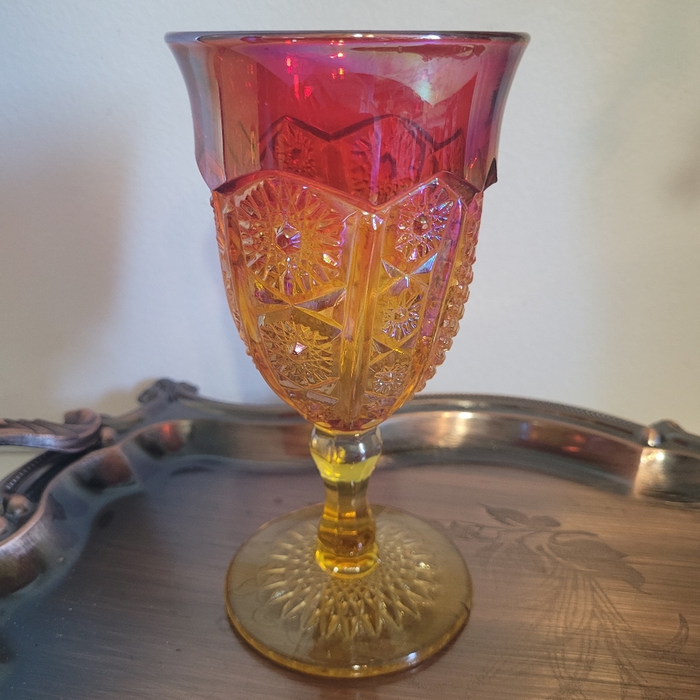 Vintage Indiana Carnival Glass Goblet Cadmium Glass